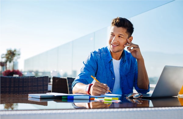 self employed man on a phone